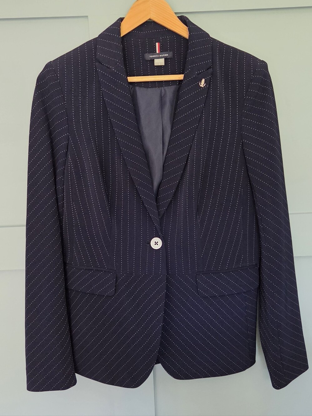 Tommy Hilfiger Navy Pinstripe Single-Button Blazer, Size 4